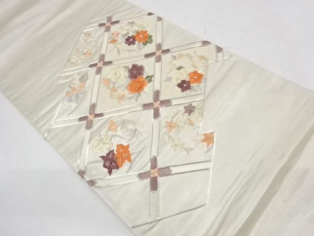 アンティーク　襷に花丸文様刺繍袋帯（材料）